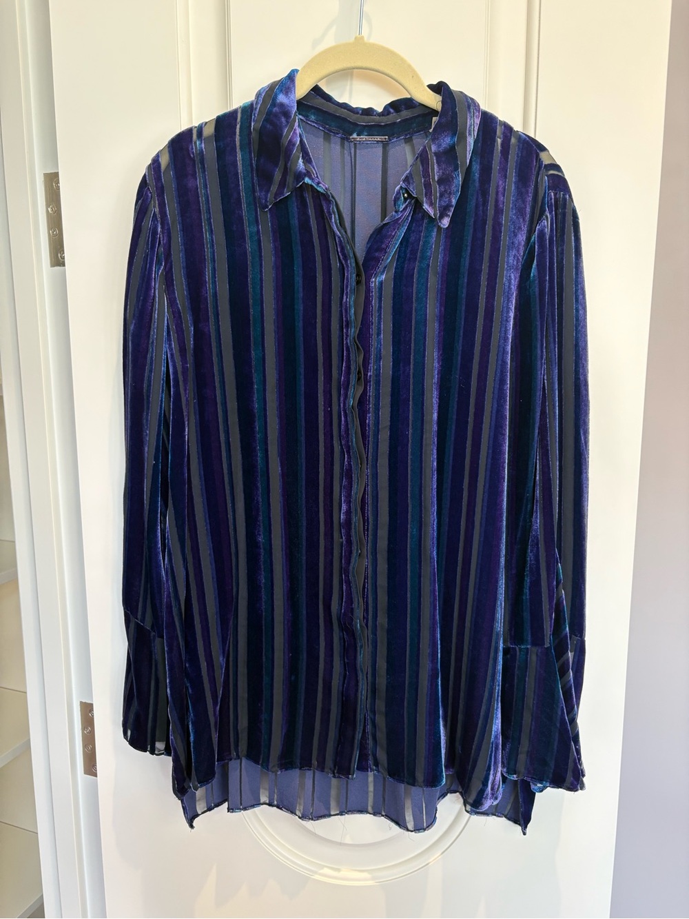 Elie Tahari Velvet Stripe Button-Down Shirt - Blue/Purple